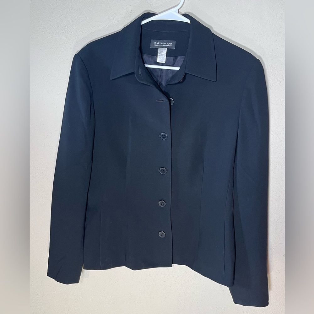 Jones New York Collection Platinum Blazer Jacket 6 Button Black Sz 14
